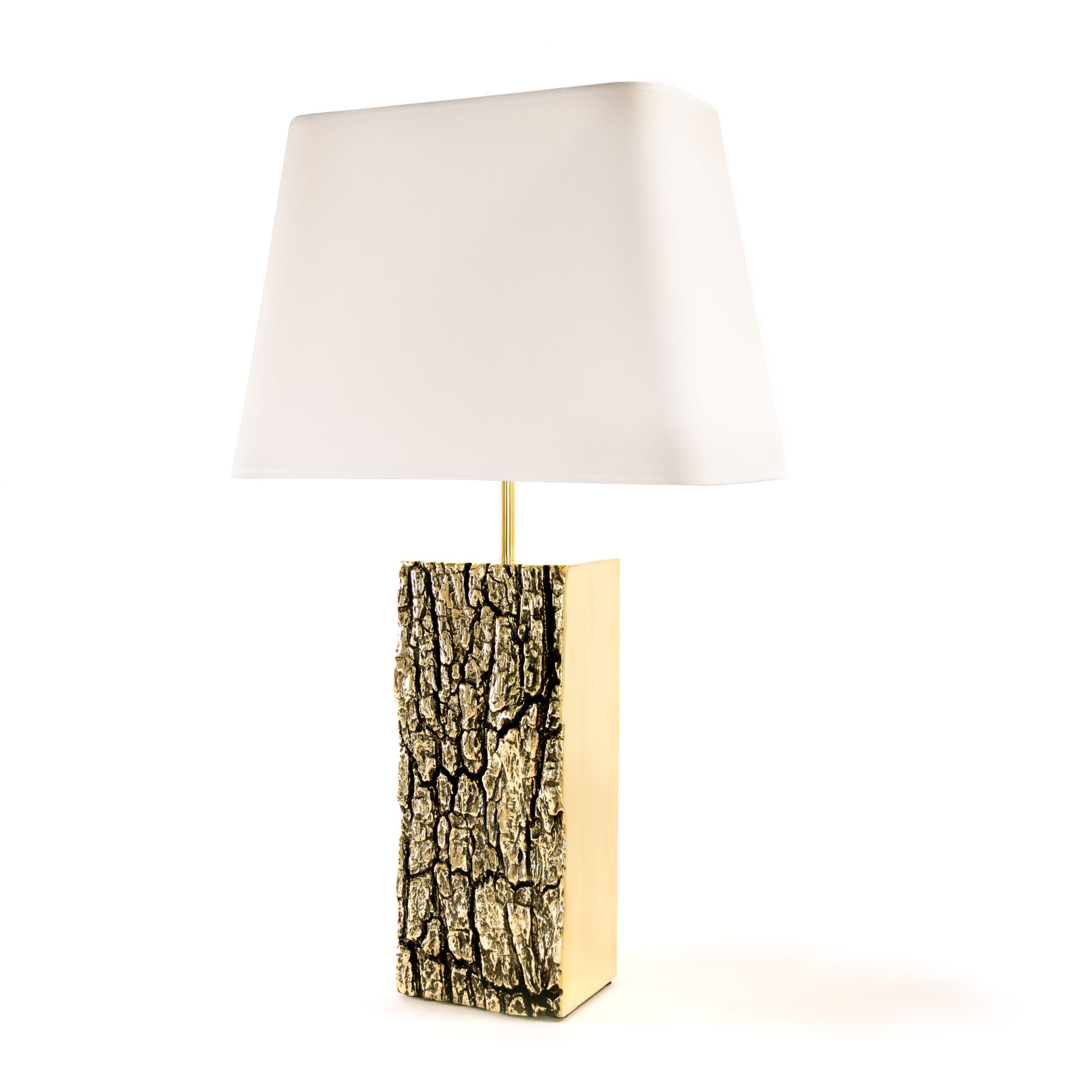 Lamp Forest oblique view white lampshad & light patina